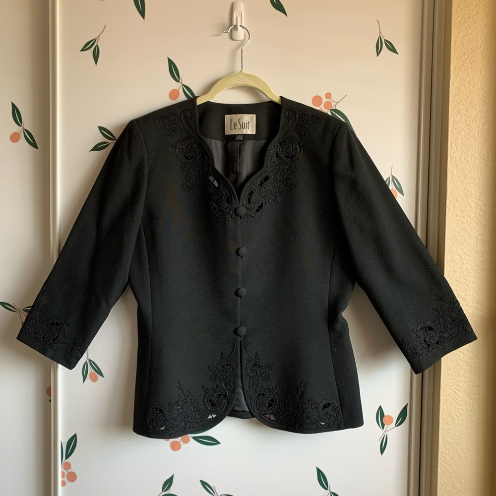 Le Suit Professional Beaded 3/4 Sleeve Blazer Office Professional Wear Cocktail